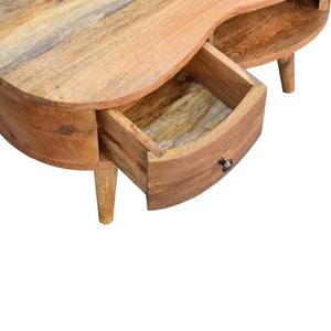 HomeRoots 28" Handcrafted Oak Free-Form Coffee Table with Storage Drawer & Shelf – Modern Home Accent Piece 657794