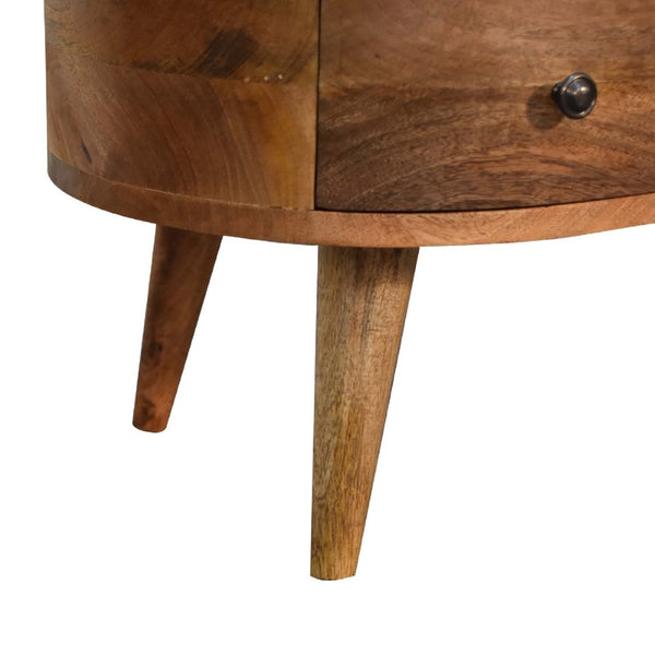 HomeRoots 28" Handcrafted Oak Free-Form Coffee Table with Storage Drawer & Shelf – Modern Home Accent Piece 657794
