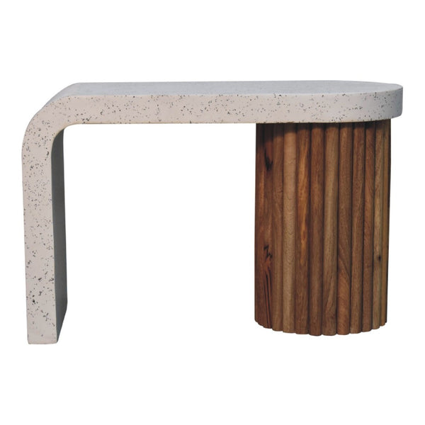 HomeRoots 28" White and Oak Abstract Coffee Table - Mid-Century Modern Terrazzo Design for Small Spaces 657795