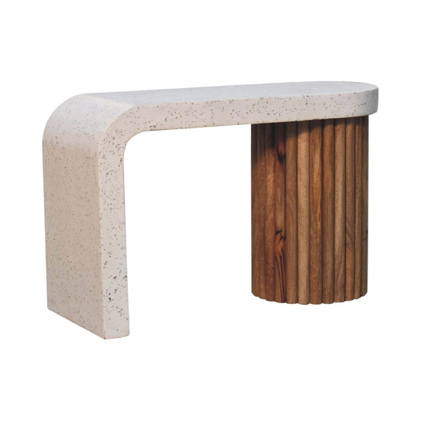 HomeRoots 28" White and Oak Abstract Coffee Table - Mid-Century Modern Terrazzo Design for Small Spaces 657795