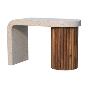 HomeRoots 28" White and Oak Abstract Coffee Table - Mid-Century Modern Terrazzo Design for Small Spaces 657795