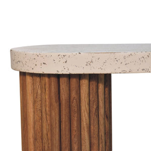 HomeRoots 28" White and Oak Abstract Coffee Table - Mid-Century Modern Terrazzo Design for Small Spaces 657795