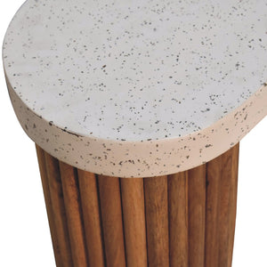 HomeRoots 28" White and Oak Abstract Coffee Table - Mid-Century Modern Terrazzo Design for Small Spaces 657795