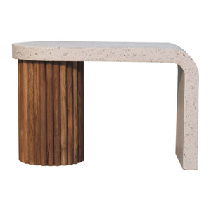 HomeRoots 28" White and Oak Abstract Coffee Table - Mid-Century Modern Terrazzo Design for Small Spaces 657795