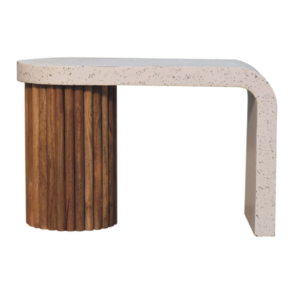 HomeRoots 28" White and Oak Abstract Coffee Table - Mid-Century Modern Terrazzo Design for Small Spaces 657795