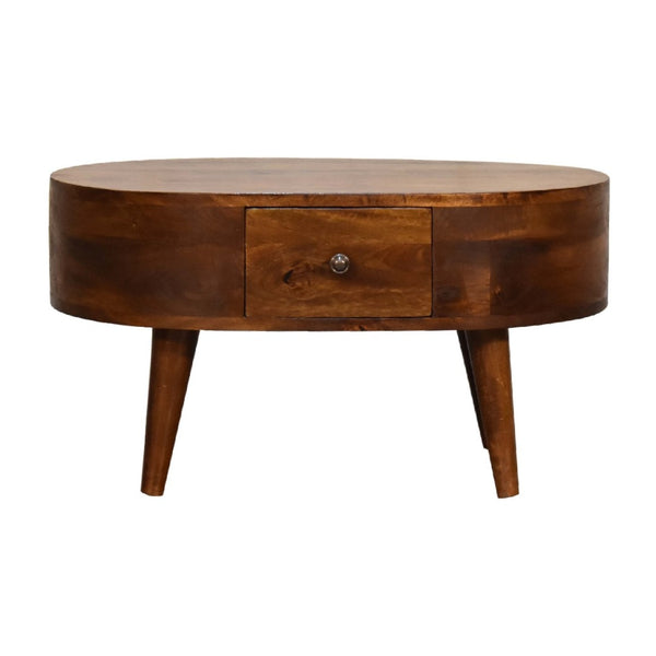 HomeRoots 26" Chestnut Solid Wood Oval Coffee Table with Built-in Storage Drawer for Timeless Elegance 657798