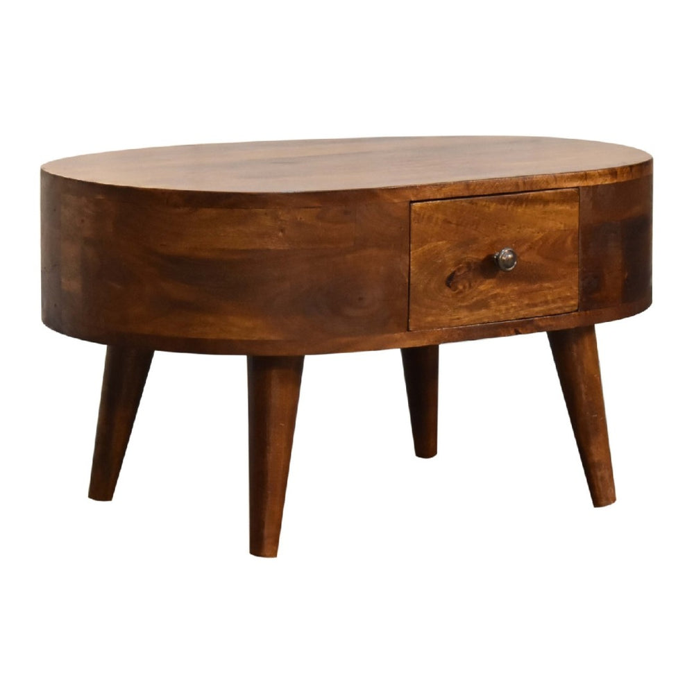 HomeRoots 26" Chestnut Solid Wood Oval Coffee Table with Built-in Storage Drawer for Timeless Elegance 657798