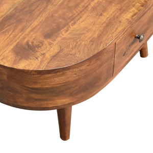 HomeRoots 26" Chestnut Solid Wood Oval Coffee Table with Built-in Storage Drawer for Timeless Elegance 657798