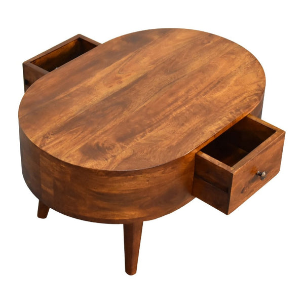 HomeRoots 26" Chestnut Solid Wood Oval Coffee Table with Built-in Storage Drawer for Timeless Elegance 657798