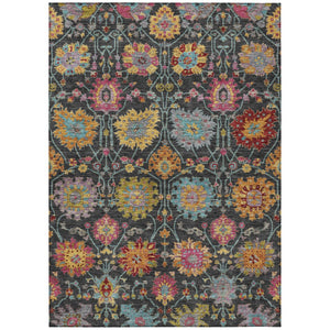 HomeRoots 5' Elegant Black Gold and Pink Damask Washable Area Rug - Versatile Indoor/Outdoor Decor Solution 657806