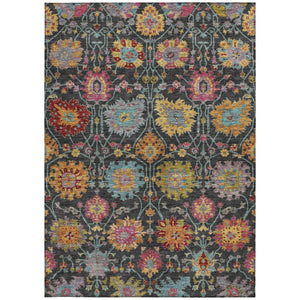 HomeRoots 10' Elegant Black Gold & Pink Damask Washable Rug - Stylish Indoor/Outdoor Solution for Any Space 657810