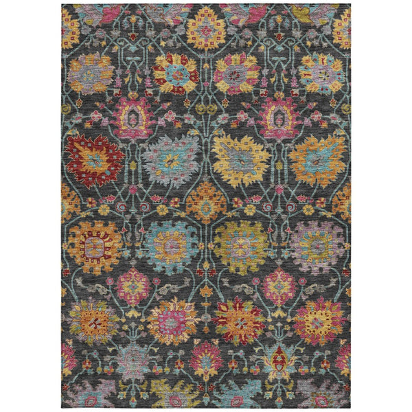HomeRoots 10' Elegant Black Gold & Pink Damask Washable Rug - Stylish Indoor/Outdoor Solution for Any Space 657810