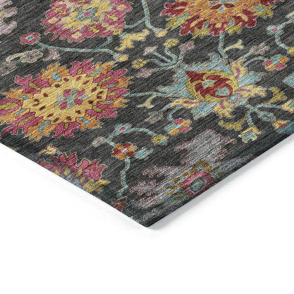 HomeRoots 10' Elegant Black Gold & Pink Damask Washable Rug - Stylish Indoor/Outdoor Solution for Any Space 657810
