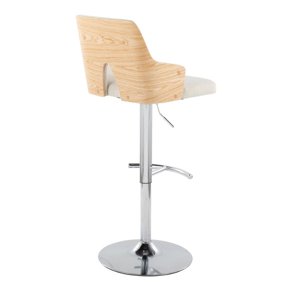 English Elm Contemporary Swivel Adjustable Barstool Set of 2 Slatted Wood Back Upholstered Seat Cream B202S01008