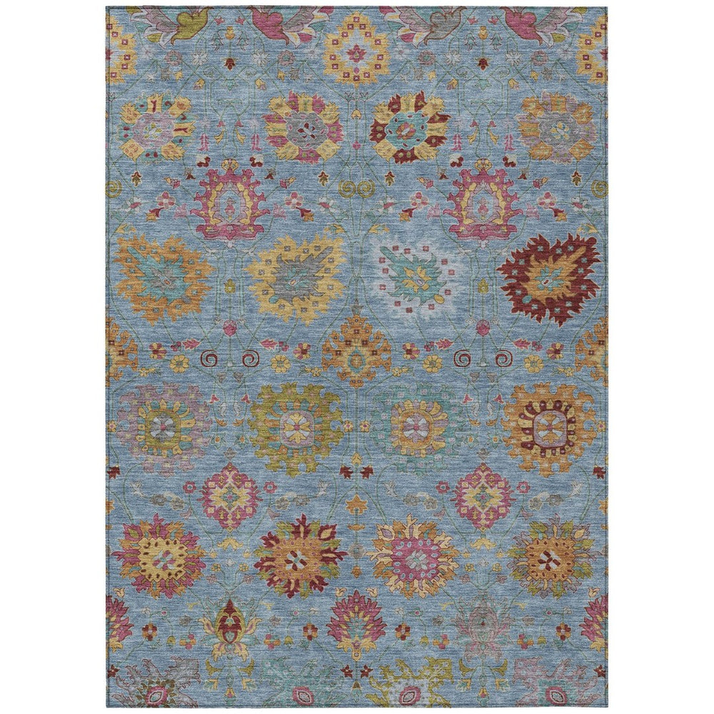 HomeRoots 9' Elegant Blue, Gold, and Pink Damask Washable Area Rug - Versatile Indoor/Outdoor Comfort & Style 657815