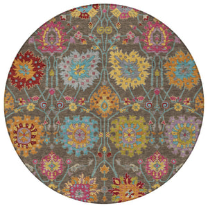 HomeRoots 8' Stylish Chocolate Gold and Pink Damask Washable Area Rug – Versatile for Indoor & Outdoor Use! 657819