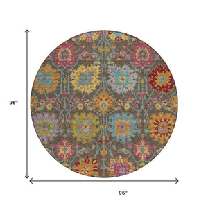 HomeRoots 8' Stylish Chocolate Gold and Pink Damask Washable Area Rug – Versatile for Indoor & Outdoor Use! 657819