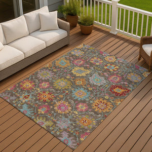 HomeRoots 8' Chocolate Gold and Pink Damask Washable Area Rug - Stylish, Durable, Perfect for Indoor & Outdoor Use 657820