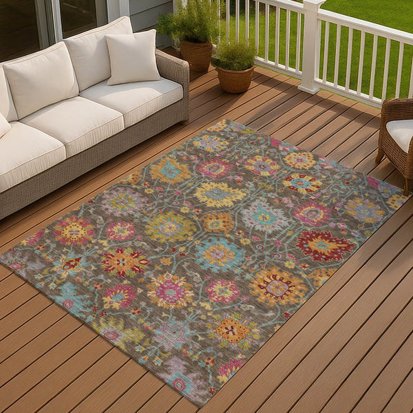 HomeRoots 8' Chocolate Gold and Pink Damask Washable Area Rug - Stylish, Durable, Perfect for Indoor & Outdoor Use 657820