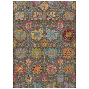 HomeRoots 8' Chocolate Gold and Pink Damask Washable Area Rug - Stylish, Durable, Perfect for Indoor & Outdoor Use 657820