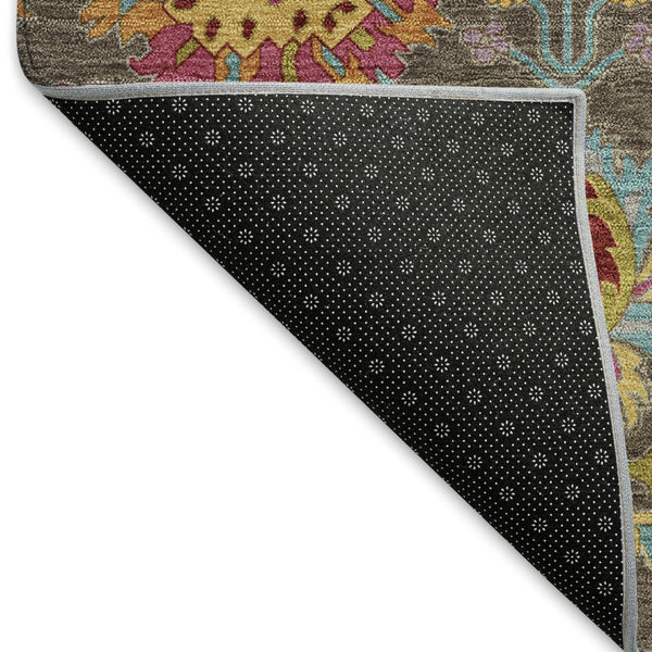 HomeRoots 8' Chocolate Gold and Pink Damask Washable Area Rug - Stylish, Durable, Perfect for Indoor & Outdoor Use 657820
