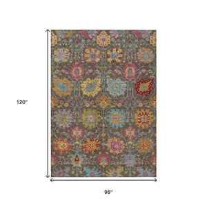 HomeRoots 8' Chocolate Gold and Pink Damask Washable Area Rug - Stylish, Durable, Perfect for Indoor & Outdoor Use 657820