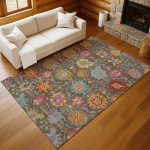 HomeRoots 8' Chocolate Gold and Pink Damask Washable Area Rug - Stylish, Durable, Perfect for Indoor & Outdoor Use 657820