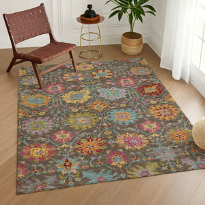 HomeRoots 8' Chocolate Gold and Pink Damask Washable Area Rug - Stylish, Durable, Perfect for Indoor & Outdoor Use 657820