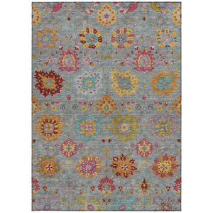 HomeRoots 8' X 10' Elegant Gray, Gold, and Pink Damask Washable Rug - Durable, Stylish for Indoors & Outdoors 657826