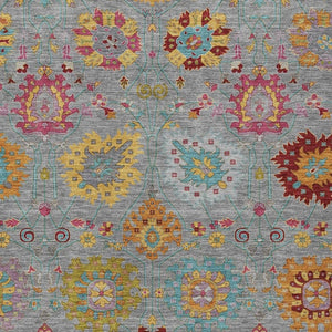 HomeRoots 10' Elegant Gray Gold Pink Damask Washable Area Rug - Durable Indoor Outdoor Design for Any Space 657828