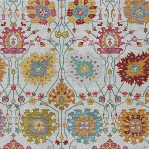 HomeRoots 5' Elegant Ivory, Gold & Pink Damask Washable Area Rug - Ideal for Indoor & Outdoor Spaces! 657830