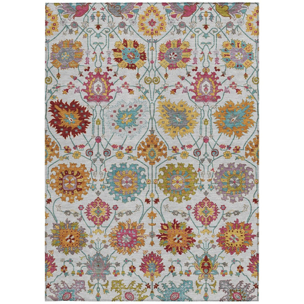 HomeRoots 8' X 10' Elegant Ivory Gold Pink Damask Area Rug – Durable, Washable for Indoor & Outdoor Use! 657832