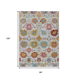 HomeRoots 8' X 10' Elegant Ivory Gold Pink Damask Area Rug – Durable, Washable for Indoor & Outdoor Use! 657832