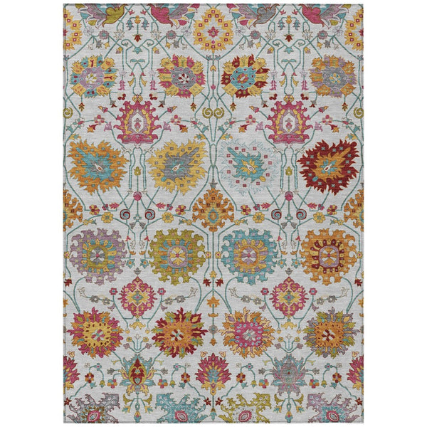 HomeRoots 8' X 10' Elegant Ivory Gold Pink Damask Area Rug – Durable, Washable for Indoor & Outdoor Use! 657832