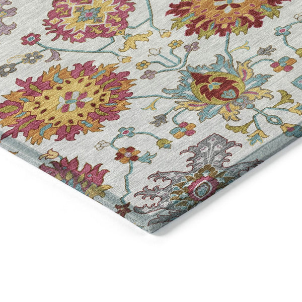 HomeRoots 8' X 10' Elegant Ivory Gold Pink Damask Area Rug – Durable, Washable for Indoor & Outdoor Use! 657832