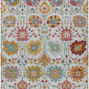 HomeRoots 8' X 10' Elegant Ivory Gold Pink Damask Area Rug – Durable, Washable for Indoor & Outdoor Use! 657832