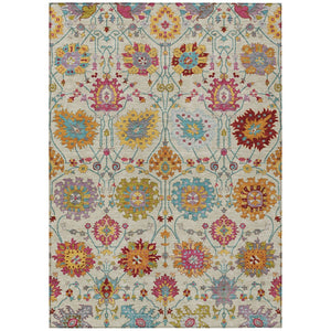 HomeRoots 5' X 8' Elegant Gold and Pink Damask Area Rug - Durable, Washable, Indoor/Outdoor Versatile Design 657836
