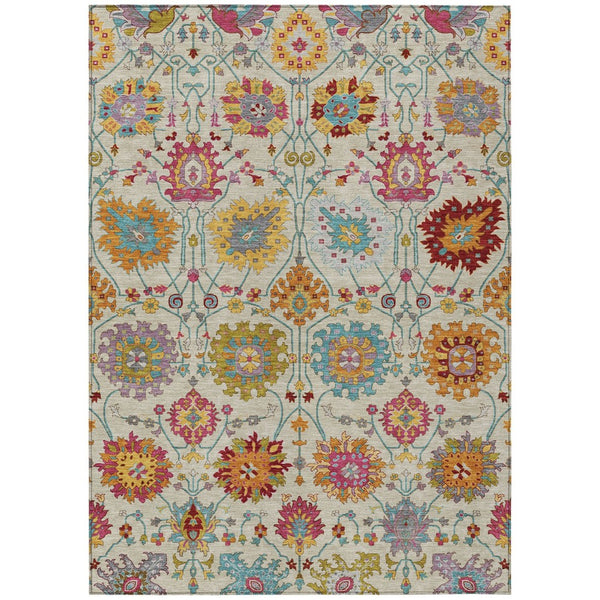 HomeRoots 5' X 8' Elegant Gold and Pink Damask Area Rug - Durable, Washable, Indoor/Outdoor Versatile Design 657836