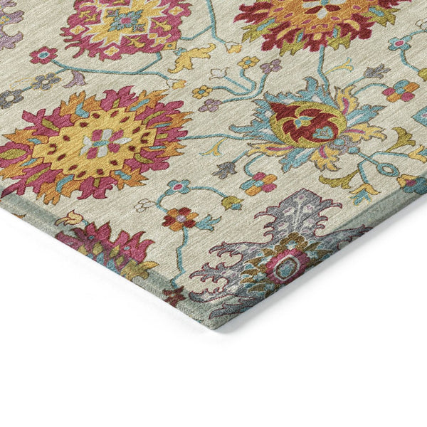 HomeRoots 5' X 8' Elegant Gold and Pink Damask Area Rug - Durable, Washable, Indoor/Outdoor Versatile Design 657836
