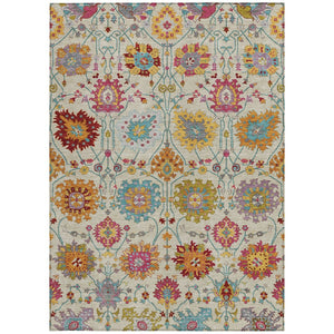 HomeRoots 8' X 10' Linen Gold and Pink Damask Washable Area Rug - Elegant, Durable, Indoor-Outdoor Design 657838