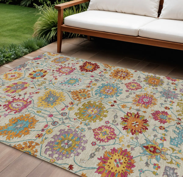 HomeRoots 10' Elegant Linen Gold & Pink Damask Washable Area Rug – Durable Indoor/Outdoor Comfort & Style 657840