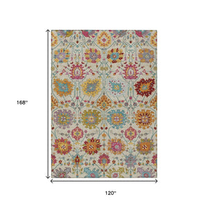 HomeRoots 10' Elegant Linen Gold & Pink Damask Washable Area Rug – Durable Indoor/Outdoor Comfort & Style 657840