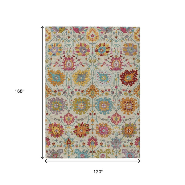 HomeRoots 10' Elegant Linen Gold & Pink Damask Washable Area Rug – Durable Indoor/Outdoor Comfort & Style 657840
