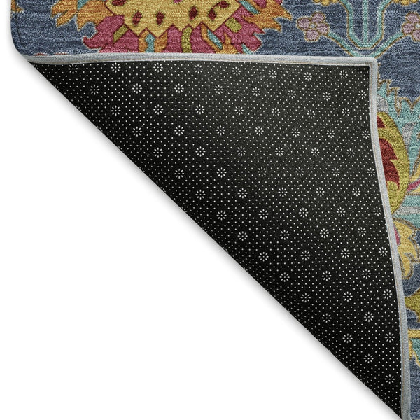 HomeRoots 8' Stylish Navy Blue, Gold & Pink Round Damask Rug - Washable, Durable for Indoor & Outdoor Spaces 657843