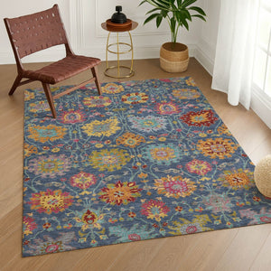 HomeRoots 8' X 10' Navy Blue Damask Area Rug - Washable, Durable, Elegant Design for Indoor & Outdoor Use! 657844