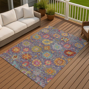 HomeRoots 5' X 8' Elegant Purple, Gold & Pink Damask Rug – Durable, Washable for Indoor & Outdoor Spaces! 657848