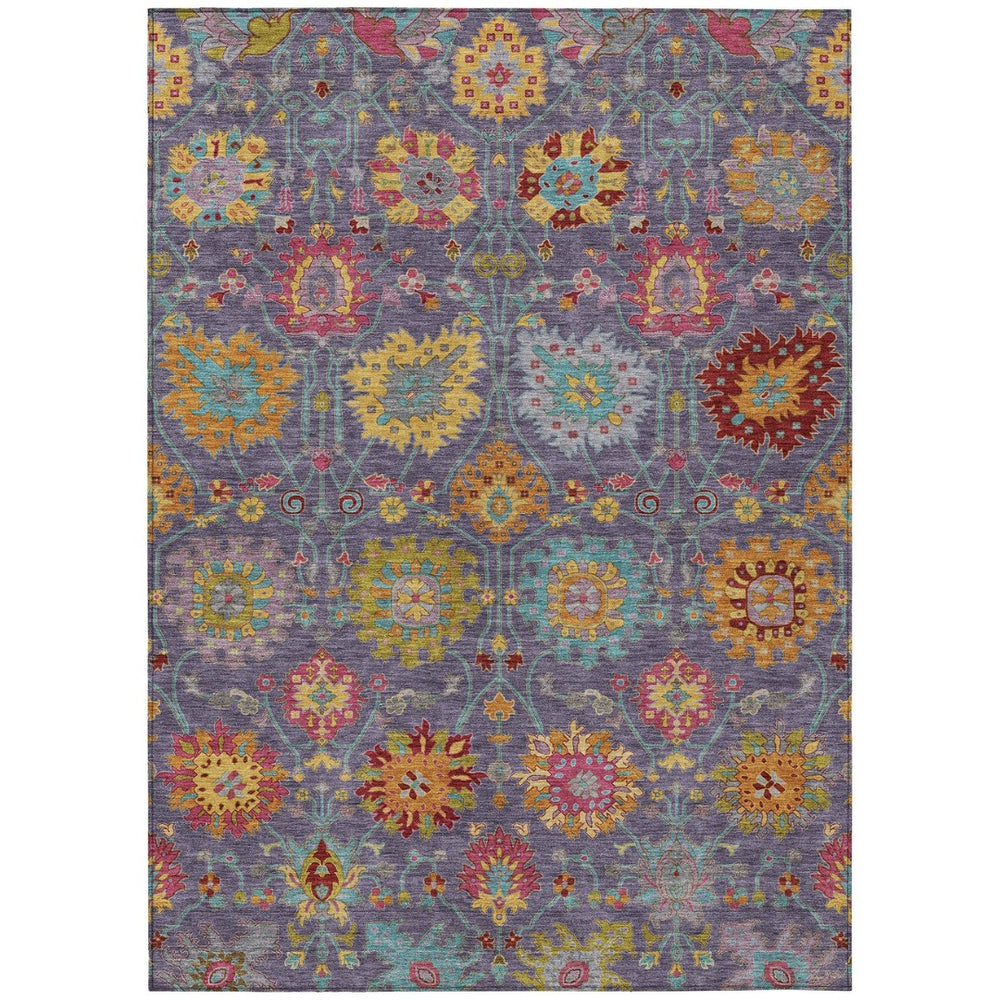 HomeRoots 5' X 8' Elegant Purple, Gold & Pink Damask Rug – Durable, Washable for Indoor & Outdoor Spaces! 657848