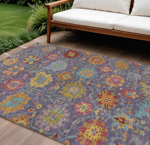 HomeRoots 8' X 10' Washable Purple Gold Pink Damask Area Rug - Durable, Stain-Resistant for Indoor/Outdoor Use 657850