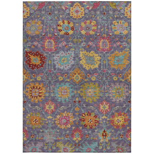HomeRoots 9' X 12' Vibrant Purple, Gold & Pink Damask Washable Area Rug for Indoor & Outdoor Spaces 657851