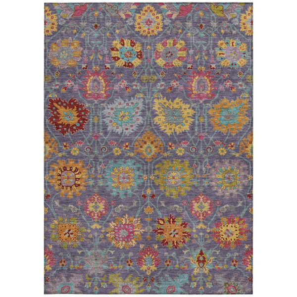 HomeRoots 9' X 12' Vibrant Purple, Gold & Pink Damask Washable Area Rug for Indoor & Outdoor Spaces 657851